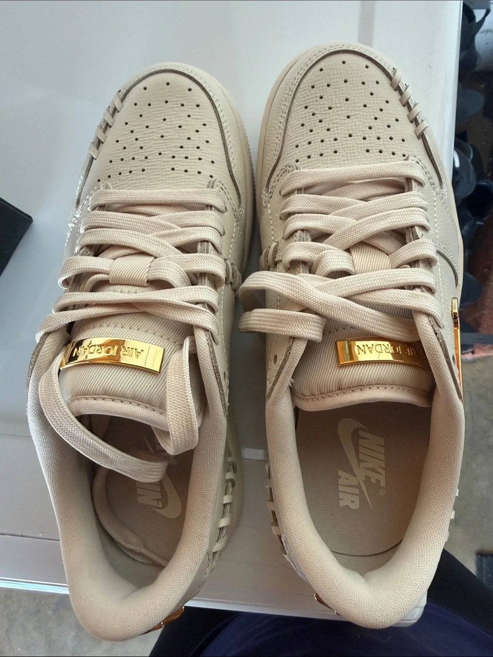 Nike Men’s Tan Low-Top Sneakers with Gold Swoosh